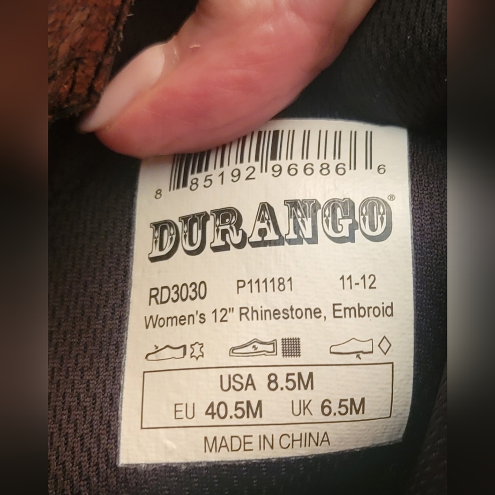Durango "Crush" Rinestone Floral Embroidered Western Cowboy Boots Size 8.5 - Picture 5 of 6